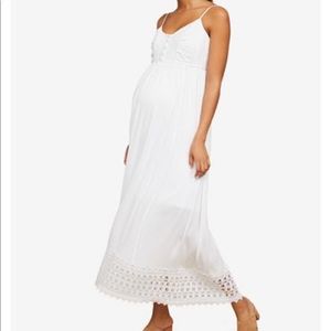 White Motherhood Maternity Maxi Dress w/ Lace Trim